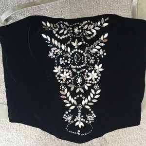 Strapless velvet/rhinestone crop/tube top